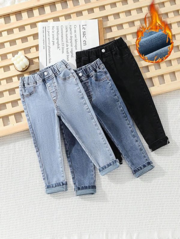 YOUNG GIRL All-Match Casual Stretch Skinny Jeans With Fleece Lining, Styling, Streetwear