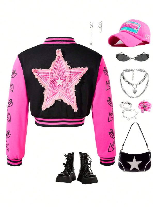 SHEIN Girls' Cool And Handsome Colorblock Short Jacket