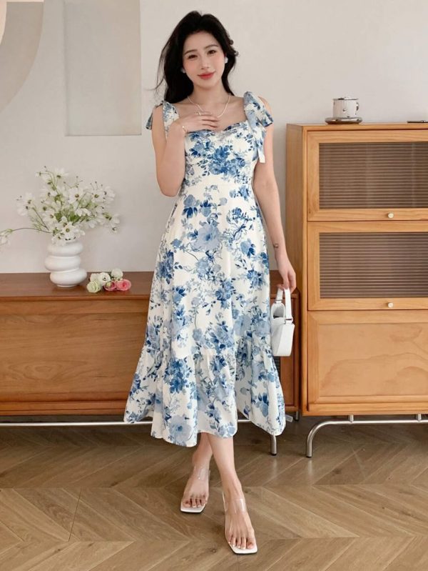 DAZY Women Summer Vacation Style Floral Printed Halter Fish Tail Dress