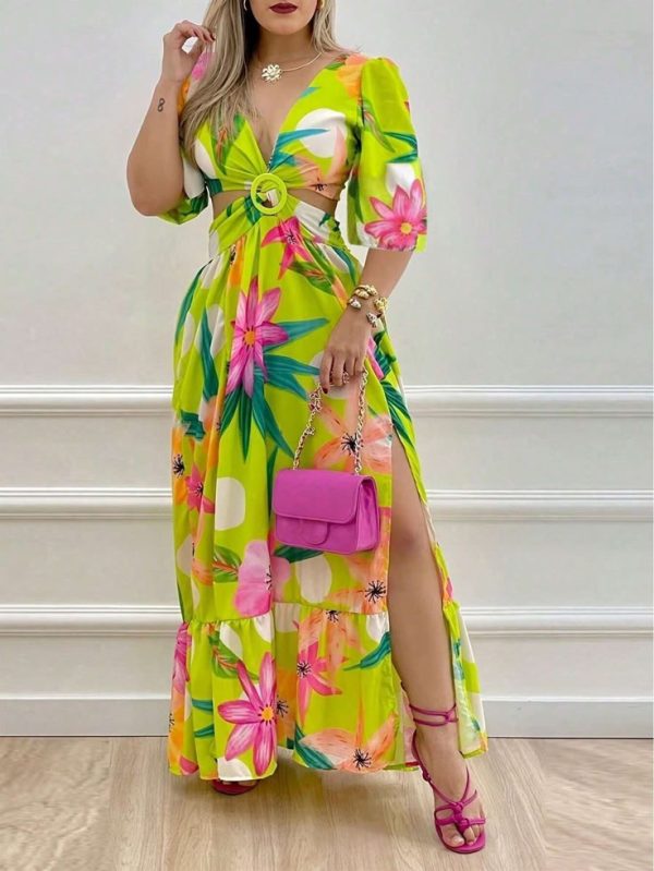 Women's Casual & Holiday Good Vibes Waist-Revealing & Slit Long Dress