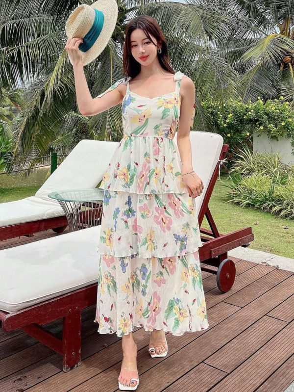 DAZY Women's Floral Print Spaghetti Strap A-Line Cake Dress