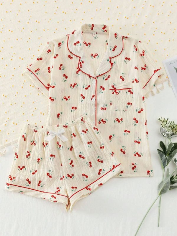 Women's Cherry Printed Summer Pajama Set
