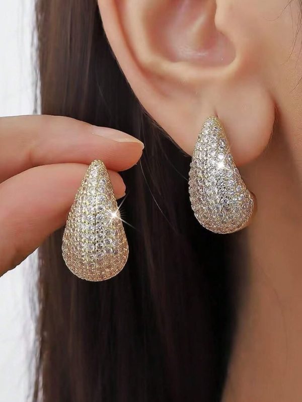 1 Pair Luxury Full Cubic Zirconia Water Drop Stud Earrings For Women
