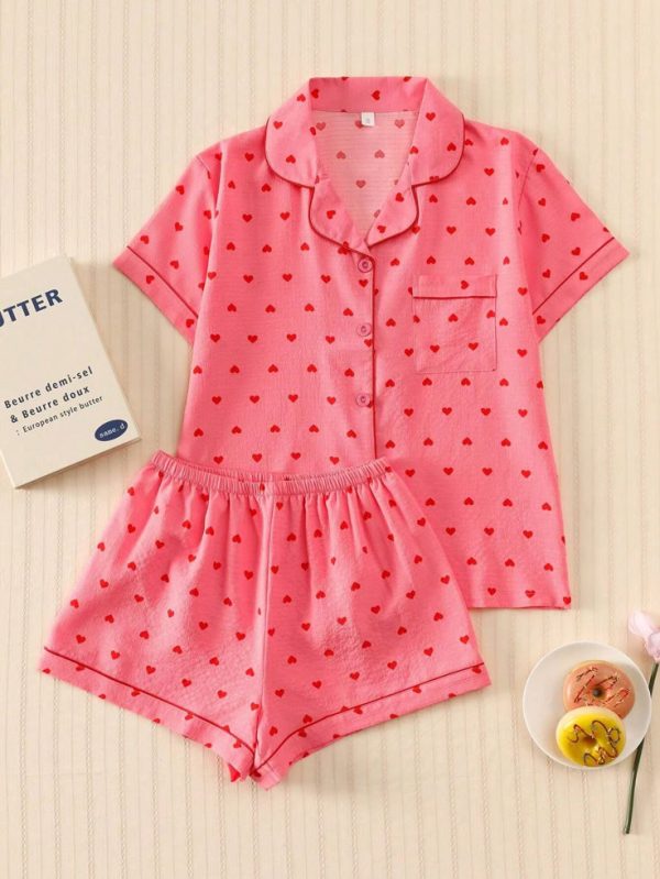 Women's Small Heart Printed Summer Pajama Set