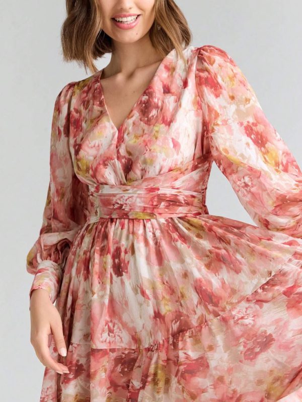 Enchnt Women's Random Printed Simple Daily Long Sleeve Dress