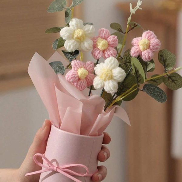 1 Set Handmade Knitted Yarn Artificial Flower Bouquet