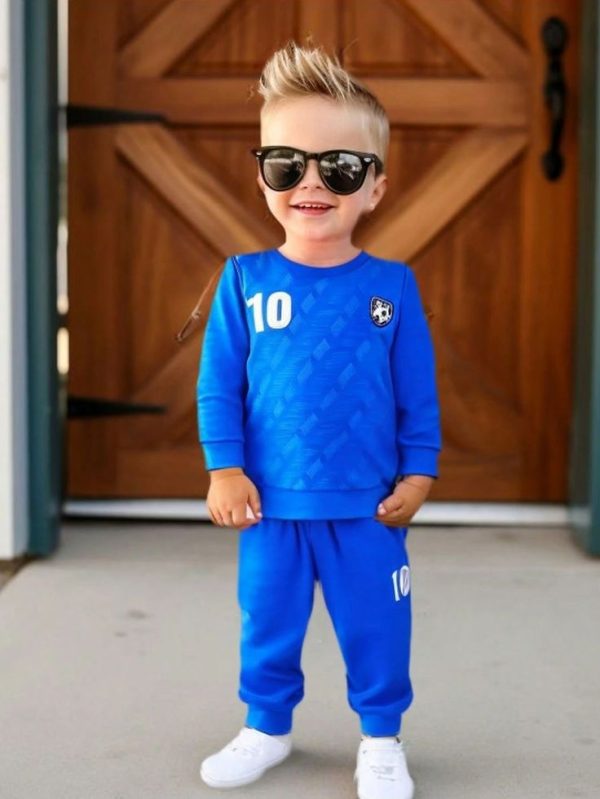 SHEIN 2pcs Boys' Casual Numeric Sweatshirt And Solid Color Pants Set, Suitable For Autumn Sports