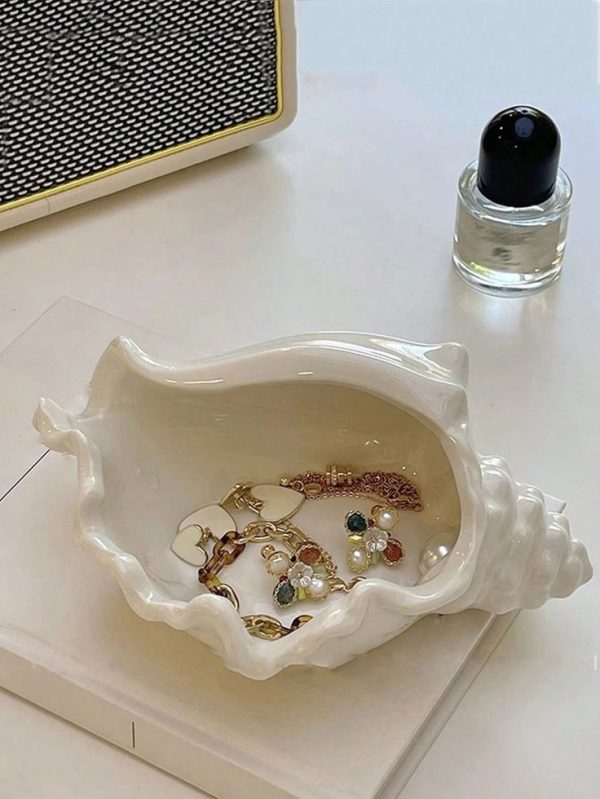 1pc Simple Ceramic Seashell Jewelry Tray
