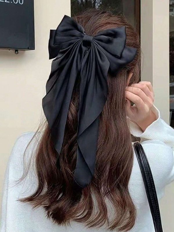 2pcs Women's Oversized Black & White Satin Bow Hair Clip