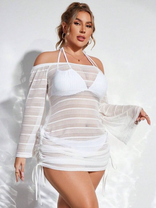 SHEIN Swim Vcay Plus Size Women's Vacation Off-Shoulder Long Sleeve