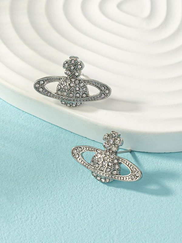 Women's Gorgeous Silver Plated Rhinestone Studded Ear Studs With Eye