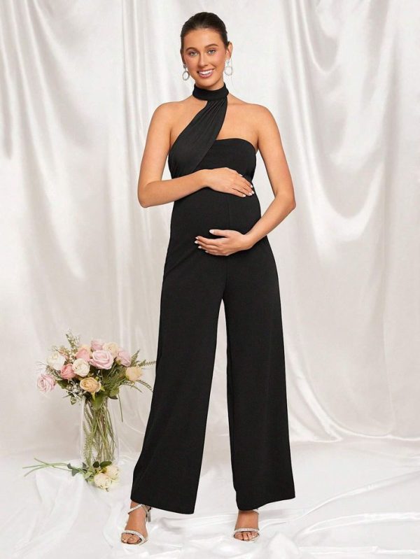 SHEIN MaterniChic Maternity Party Tie-Up Bow Long Jumpsuit, Bodycon Style
