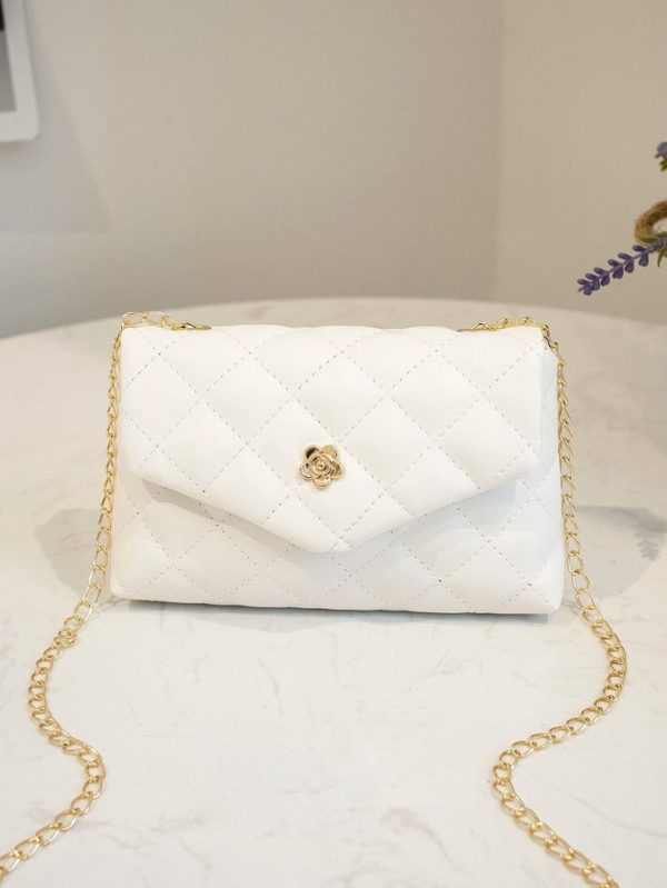 Mini Fashionable Stitched Rhombic Flap Chain Shoulder Bag For Women, White