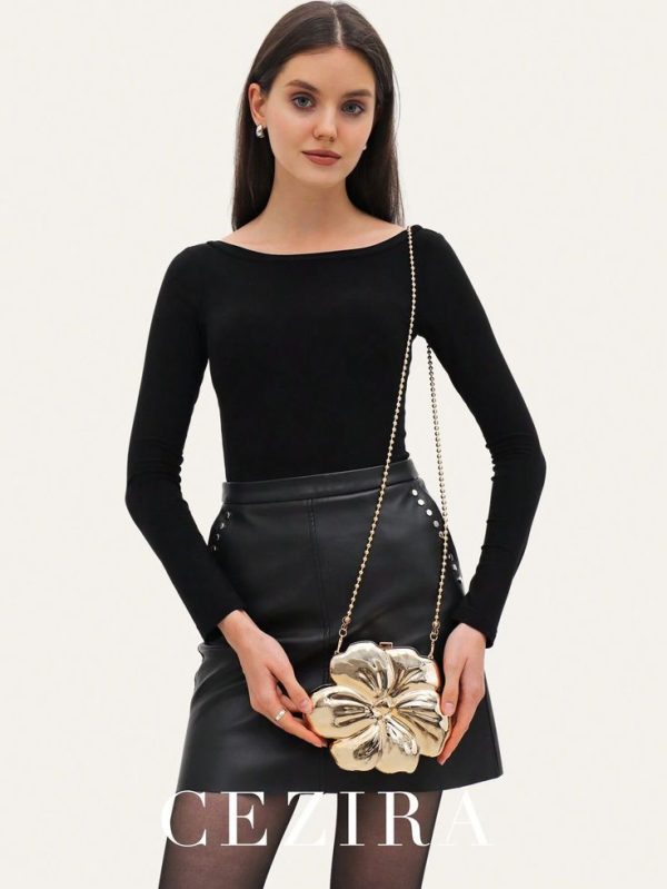 CEZIRA Luxury Shiny ABS Material Flower Shaped Mini Clutch Handbag