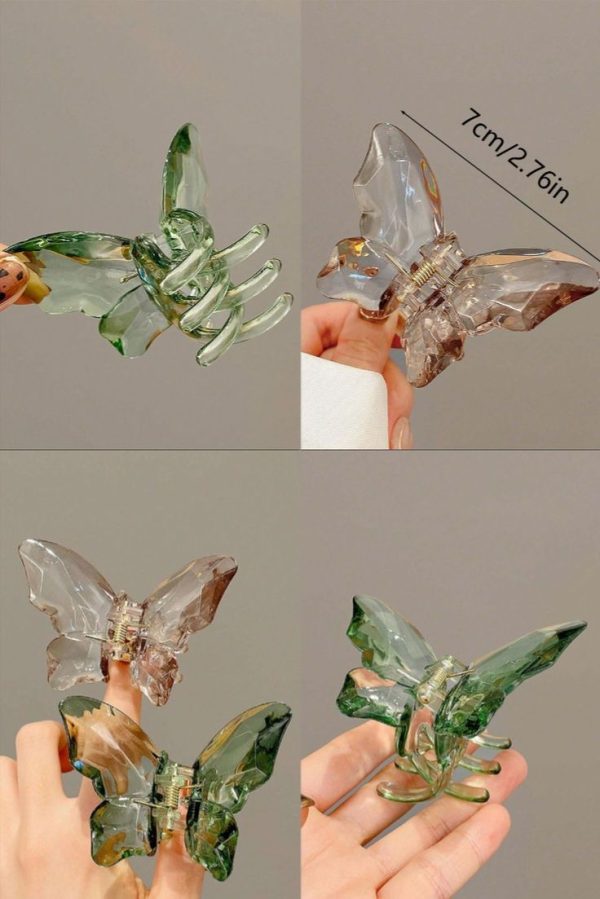 2pcs Women Fairy Lovely Y2K Green Butterfly Shaped Lightweight Plastic Hair Cli