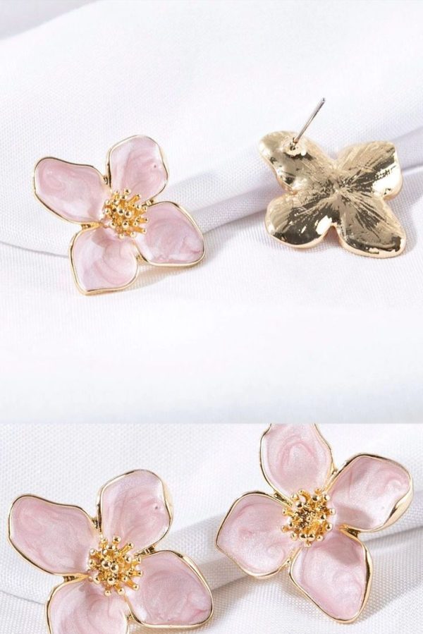 Colorful Oil Drip Four-Petal Flower Shaped Women's Dopamine Stud Earrings