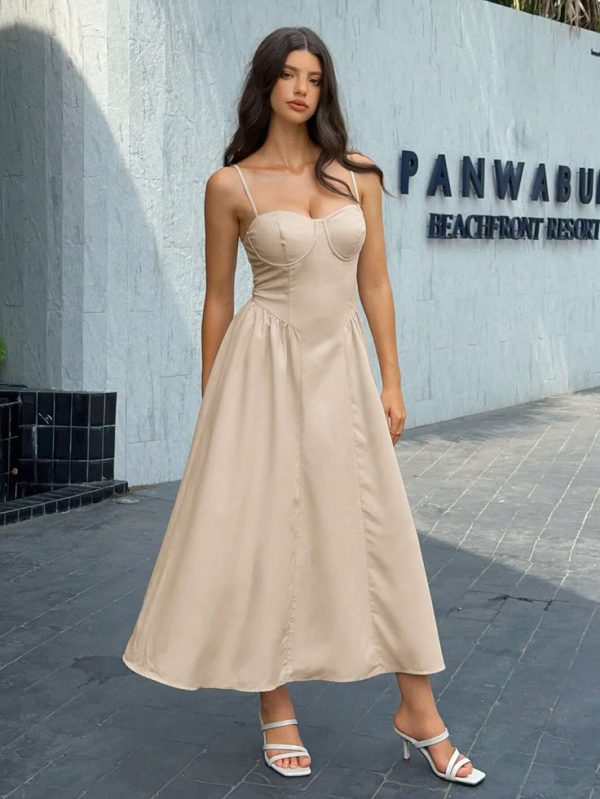 SHEIN Aloruh Women's Summer Elegant Khaki Long Cami Dress