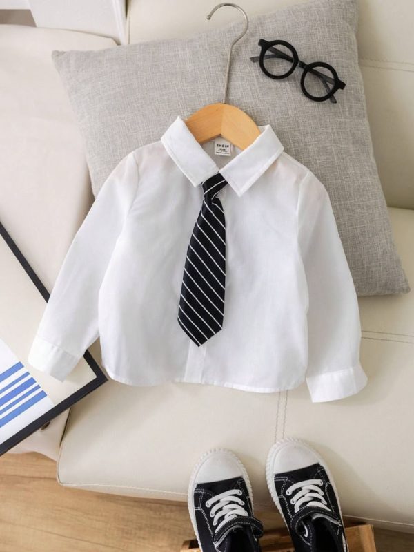 SHEIN Baby Boy Baby Girl  Korean-Style All-Match, Versatile, Simple Collared Shirt