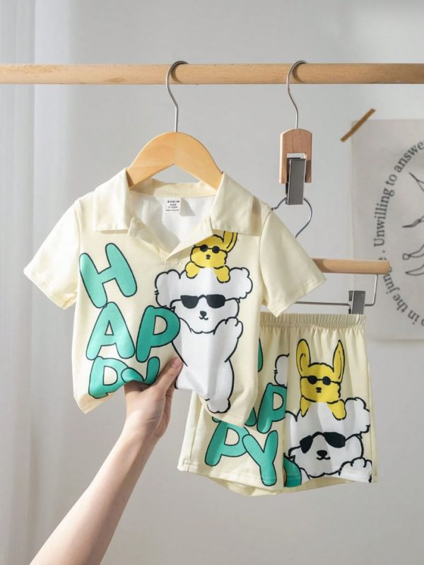 SHEIN Baby Boy Baby Girl Apricot-Colored Summer Shirt With Cartoon Rabbit
