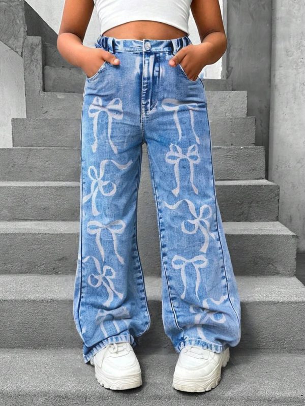 Teen Girls' Vintage Casual College Style Enzyme Washed Jeans
