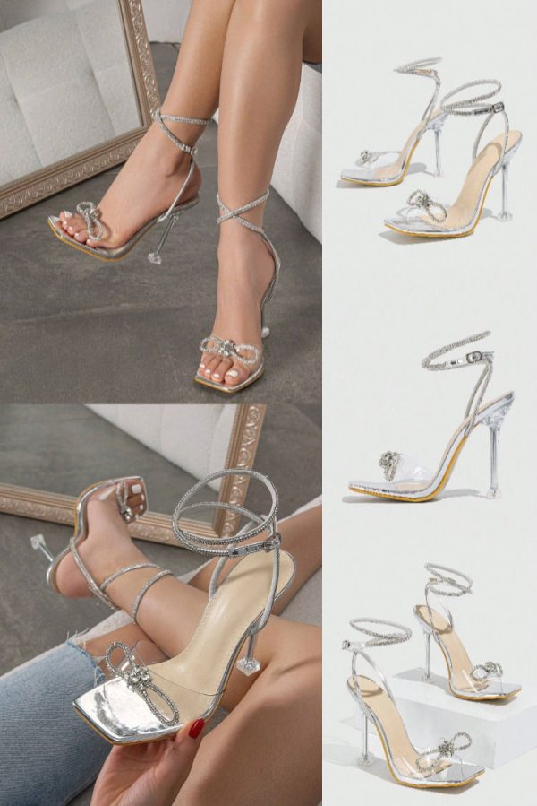 Women's Bow Knot Open Toe Peep Toe Sequined Clear Sandals