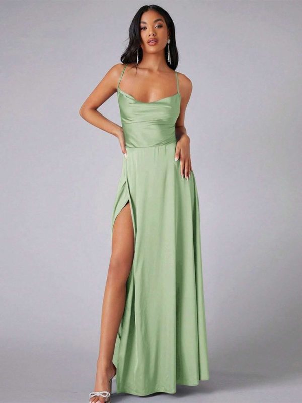 SHEIN Belle Draped Collar Wrap Satin Cami Formal Bridesmaid Dress