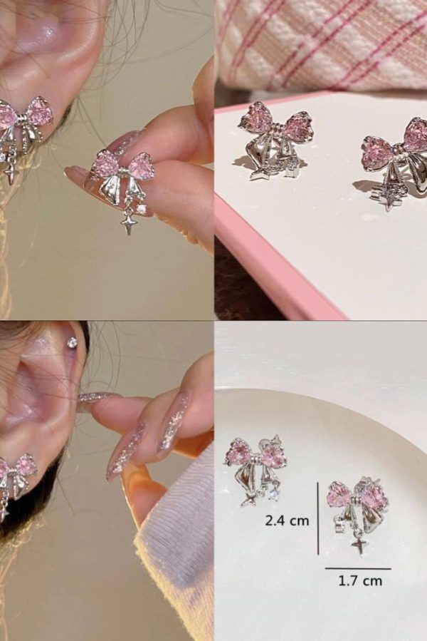 Rhinestone Bow Stud Earrings