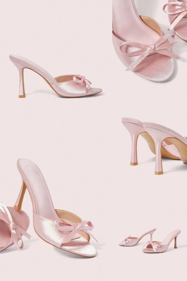 Women's Pink Fashionable Bowknot Decoration High Heeled Sandals, Versatile