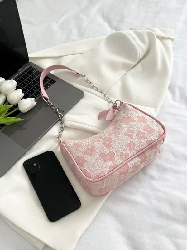 Lightweight,Business Casual Floral Pattern Chain Bag