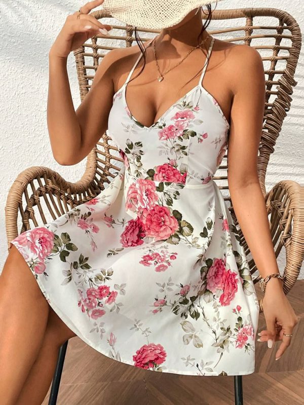 SHEIN WYWH Solid Color High Split Casual Vacation Spaghetti Strap Midi Dress