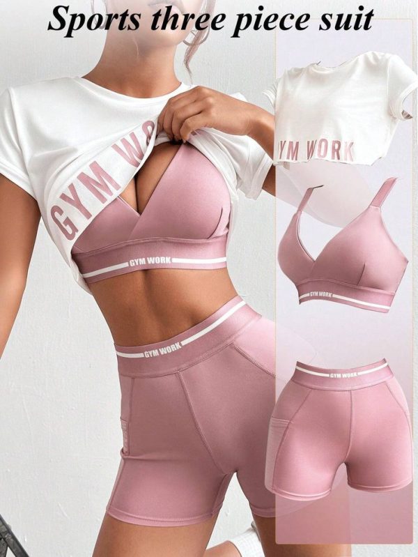 SHEIN Sport Easify Women Letter Printed Tank Top And Short Leggings Casual Sportswear Suit