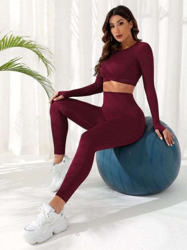 SHEIN Sport Studio Yoga Set Pilates Suit Thumb Hole Tee & Scrunch Butt Tummy Control Leggings