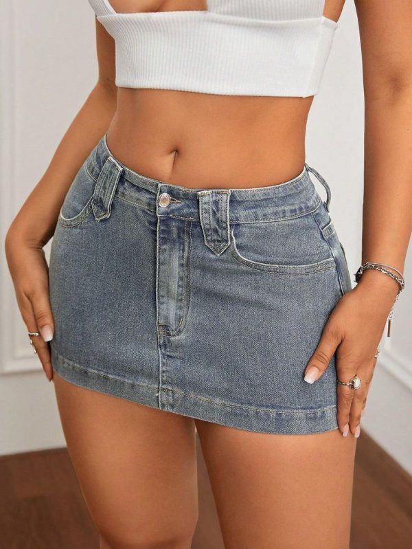 SHEIN ICON Slim Fit Mini Denim Skirt, Washed