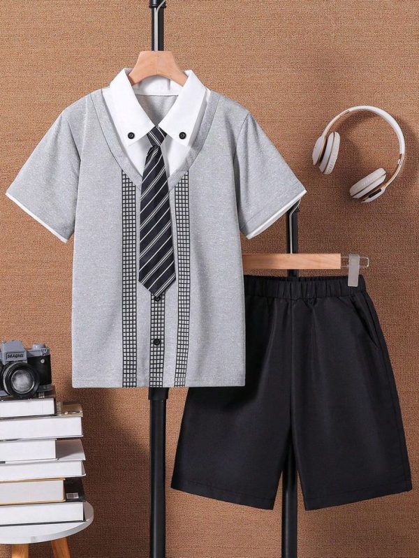 N40605 Boys' College Style 2pcs Set, Short Sleeve T-Shirt And Shorts