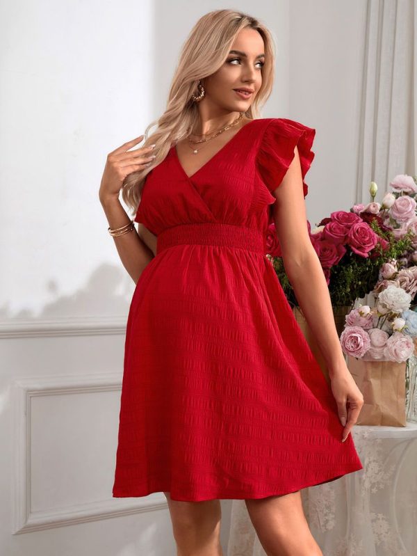 SHEIN Maternity Romantic Holiday Ruffled Sleeve V-Neck Dress