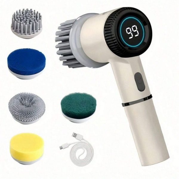 PANCERKA Electric Spin Scrubber With 5 Replaceable Brush Head, TYPE-C Rechargeable Cleaning Supplies