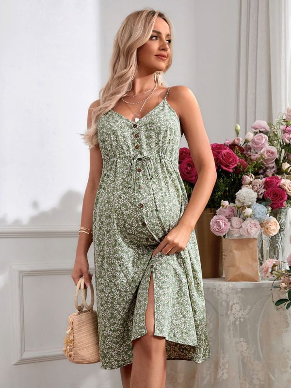 SHEIN Maternity Romantic Holiday Adjustable Cami Floral Print Dress
