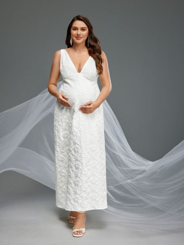 SHEIN Maternity Plunging Neck Jacquard Sleeveless Dress For Summer