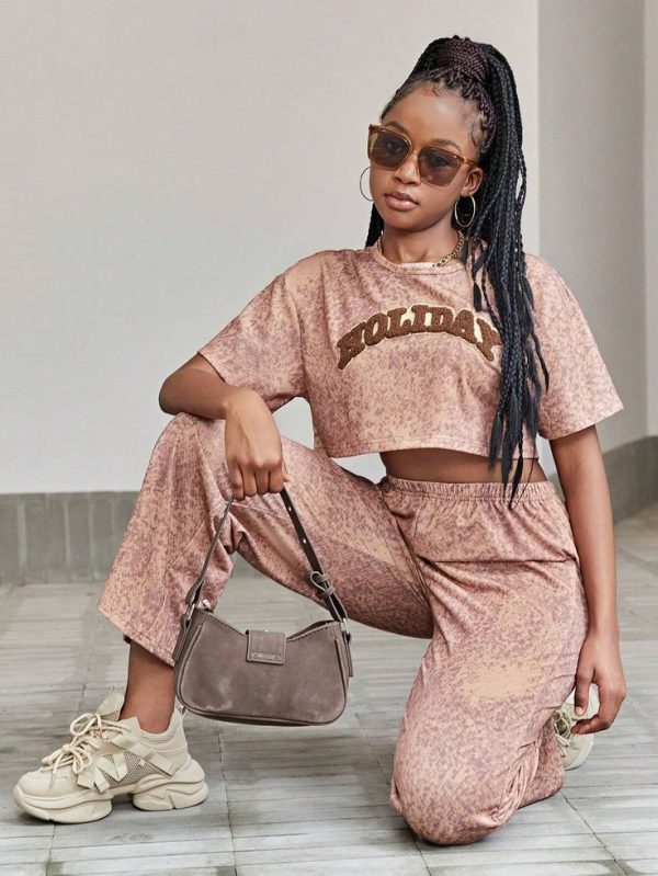 SHEIN Streecool Kids Teens' Street Holiday College Oversized Letter Print Tie Dye Tee & Pants Set