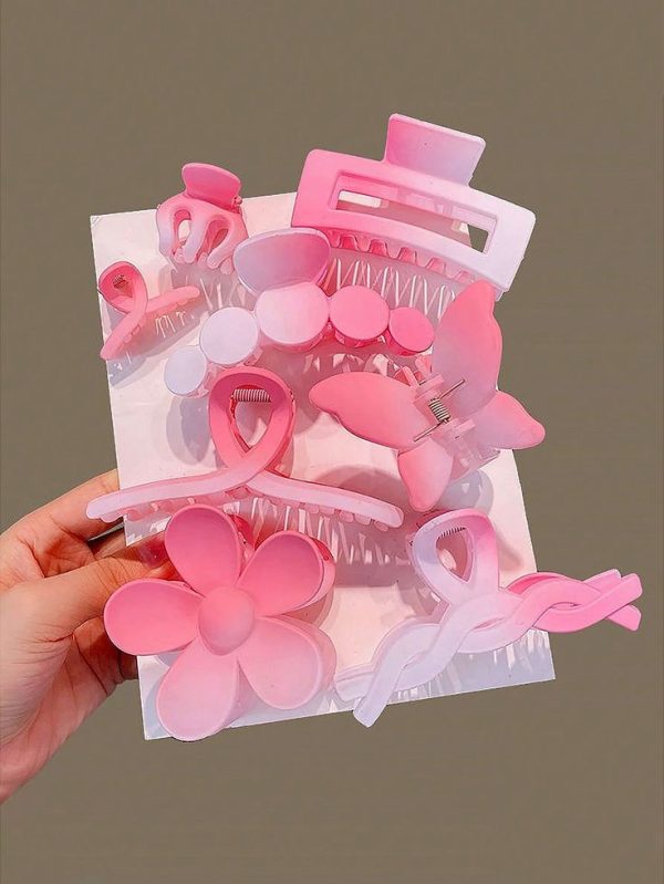 Pink Gradient Shark Hair Clips, Various Sizes, High-End Hair Accessories For Hairstyling, Ins Style