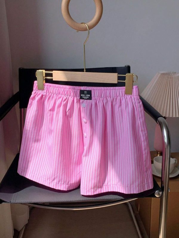 SHEIN EZwear Casual And Comfortable Striped And Printed Shorts For Everyday Wear In Spring/Summer