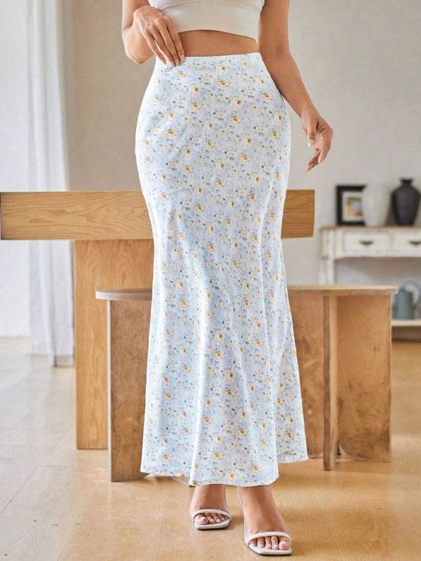 SHEIN MOD Floral Holiday Midi Skirt With Mermaid Hem