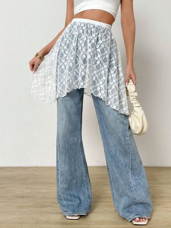 SHEIN Essnce Women Layered Lace See-Through Irregular Skirt#Dress Over Pants