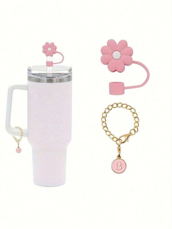 2pcs Silicone Straw Covers Cap Letter Charms, For Cup, For Cup Letter Charms, Tumbler Accessories