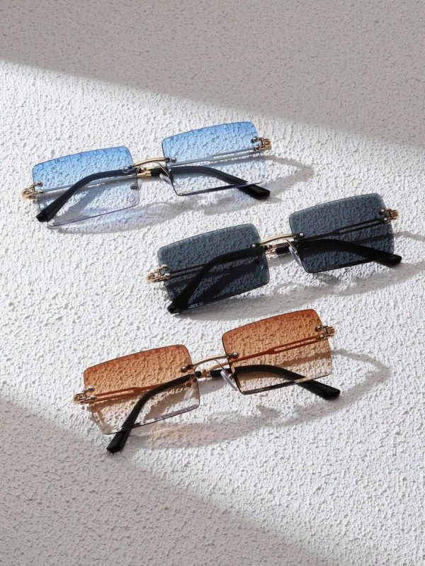 Men's Luxurious Rimless Rectangle Sunglasses, Classic Fashion Eyewear For Daily Life And Travel