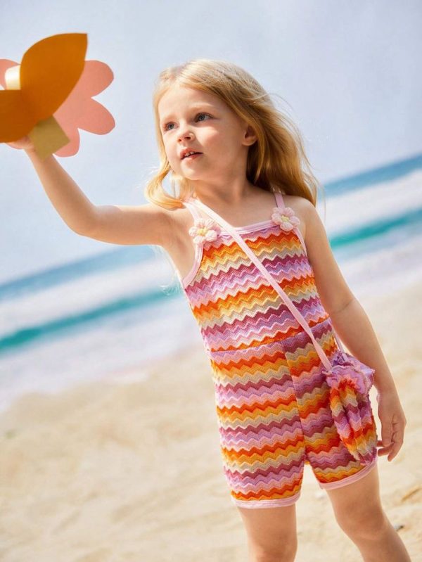Girls' Knitted Jacquard Holiday Jumpsuit With Bag