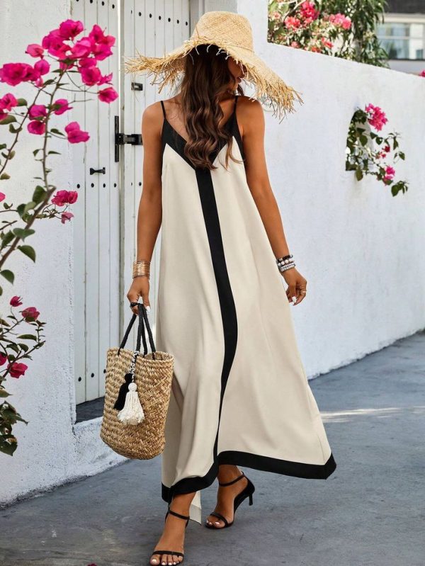 SHEIN VCAY Women'S Color Block Spaghetti Strap A-Line Dress