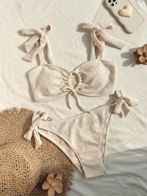 SHEIN Swim Summer Beach Knot Front Cut Out Bikini Set