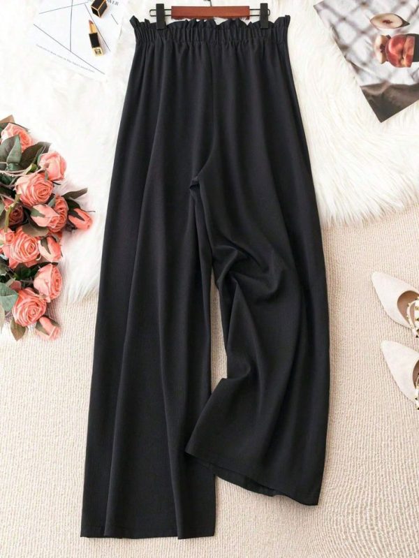 SHEIN LUNE Plus Paperbag Waist Knot Front Wide Leg Pants