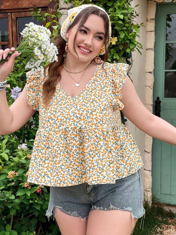 SHEIN WYWH Plus WYWH Women Casual Vacation Small Flower Top